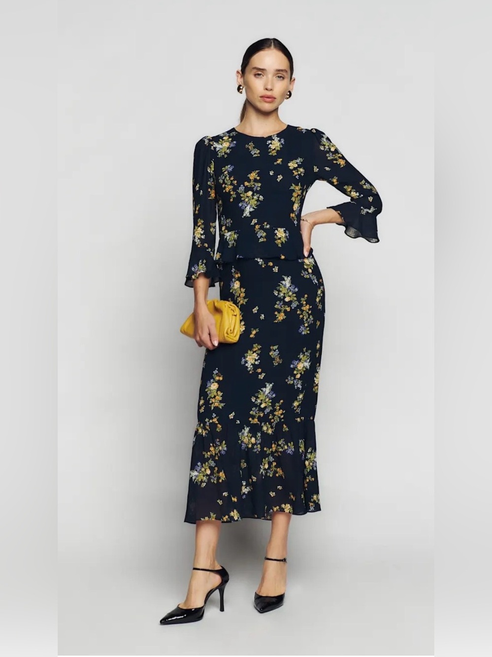 Reformation Delvina dark blue floral-print midi dress Size 2